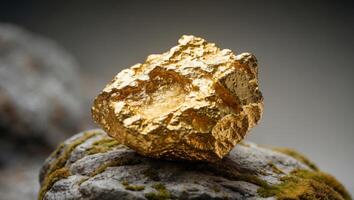 Gold nugget on a rock photo