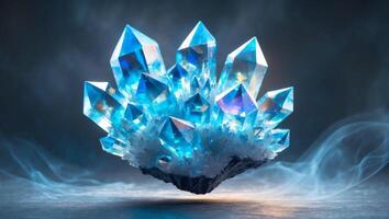 Luminous Blue Crystal Cluster Glowing Darkly photo