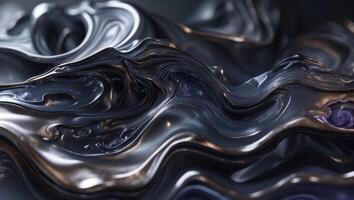 An Abstract Fluid Texture Featuring Dark Metallic Tones That Captivates The Viewer. photo