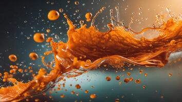 Dynamic Orange Liquid Splash and Motion Abstract Art Concept. photo
