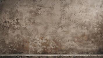 An empty shelf in front of a wall photo