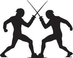 Two people fencing with swords on a white background vector