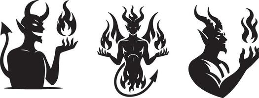 Three different demon silhouettes with flames vector