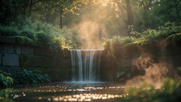 A waterfall in the middle of a forest photo