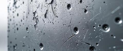 A close up of a metal surface with water droplets photo