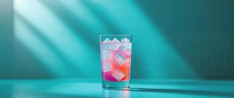 A pink drink with ice cubes in it photo