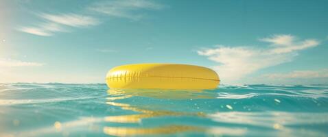 A yellow buoy floating in the ocean photo