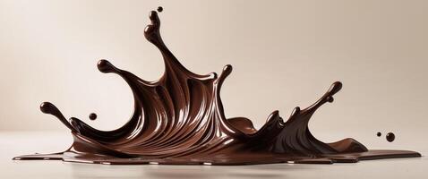 A splash of chocolate is shown on a white background photo