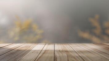 Empty wooden table with blurred background photo