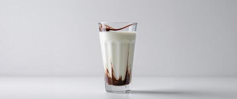 A glass of milk with chocolate drizzled on top photo
