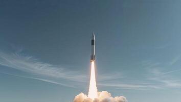 A rocket is taking off into the sky photo