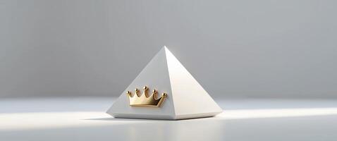 A white pyramid shaped object with a gold crown on top photo