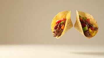 Delicious tacos filled with flavorful beef and fresh vegetables on a simple background photo