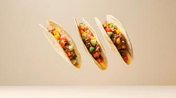 Delicious Mexican tacos filled with seasoned beef and fresh vegetables ready to be enjoyed photo