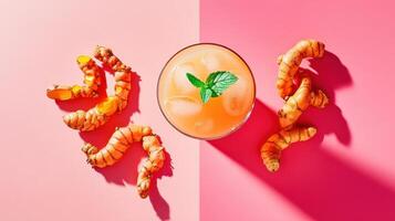 Refreshing lemonade infused with freshly grated turmeric and mint for a vibrant summer drink experience photo