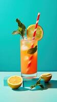 Refreshing turmeric iced tea with lemon and mint served in a vibrant setting photo