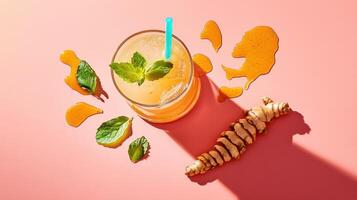 Refreshing lemonade infused with freshly grated turmeric and mint for a vibrant summer drink photo