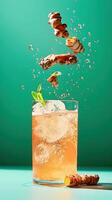 Freshly grated turmeric lemonade with mint and bubbles creates a refreshing summer drink experience photo