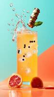 Refreshing lemonade infused with freshly grated citrus and vibrant bubbles on a colorful background photo
