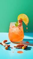 Refreshing lemonade made with freshly grated turmeric and garnished with lemon and mint photo