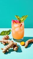 Refreshing lemonade infused with freshly grated ginger and vibrant mint leaves for thirst-quenching enjoyment photo