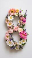Number 8 made of flowers on white background photo