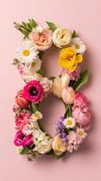 Flowers alphabet letter b on pink background photo