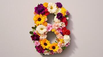 Number 8 made of flowers on a white background photo
