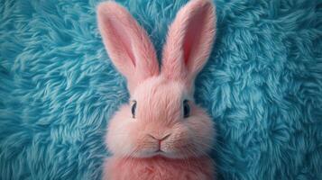 Plush pink bunny ears resting on a soft pastel blue background create a whimsical and playful atmosphere for spring celebrations photo