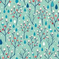 Budding branches pattern nature scene digital art vibrant colors aesthetic design seamless background vector
