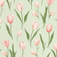 Elegant hand-drawn tulip pattern floral design inspiration soft green background visual art decorative concept vector