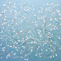 Abstract wavy line design with white leaves digital art soft blue background minimalist style artistic concept vector