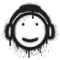 Emoticon of a sad face while listening to music on headphones in graffiti style vector