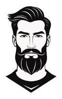 Man with verdi beard, handlebar mustache waxxed in a loose curl and side parted combed hair. Style of the 2000s vector