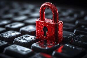 Cybersecurity Concept Red Lock on Wet Keyboard for Digital Protection Art photo