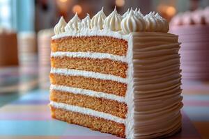 Delicious Multi-layer Vanilla Cake with Cream Frosting for Celebrations and Dessert Menus photo