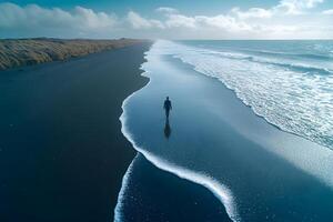 Solitude on the Misty Beach at Dawn Serenity and Reflection by the Ocean photo
