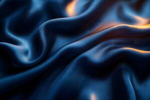 Luxurious Blue Silk Fabric with Golden Highlights for Elegant Design photo