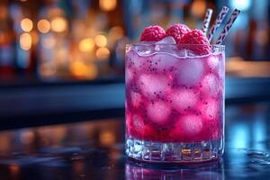Refreshing Raspberry Dragon Fruit Cocktail with Ice for Summer Parties and Bar Menus photo