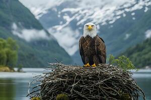 Majestic Bald Eagle in Mountainous Wilderness - Nature and Wildlife Photography photo