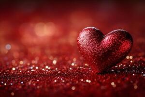 Glittering Red Heart on Sparkling Background - Valentine's Day Concept for Card Designs photo