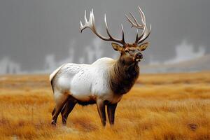 Majestic Elk Standing in Autumn Meadow for Wildlife Photography and Nature Enthusiasts photo
