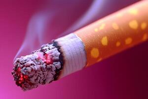 Close-Up of Smoldering Cigarette on Vivid Background for Health Awareness photo