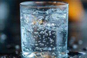Refreshing Still Life of Sparkling Water in a Glass for Beverage and Health Concepts photo