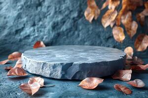Autumn Leaves on Rustic Stone Surface for Seasonal Designer Backgrounds photo