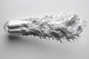 Medicine Capsule Exploding into Powder for Pharmaceutical and Health Concepts photo