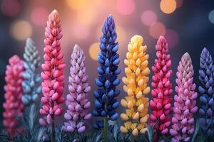 Colorful Lupine Flowers with Bokeh Lighting for Spring Decor and Design Projects photo