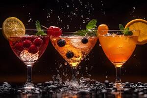 Refreshing Cocktail Trio with Berries, Citrus, and Splashes for Beverage Design photo
