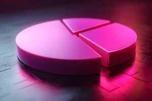 3D Pink Pie Chart on Reflective Surface - Business Analytics and Data Visualization Concept photo