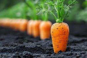 Fresh Carrot Harvest in Fertile Soil Agriculture and Organic Farming Concept photo